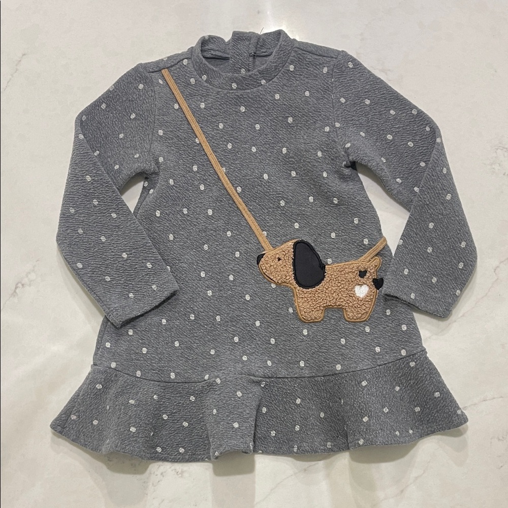 Mayoral Gray Polka Dot Dress with Dog Purse